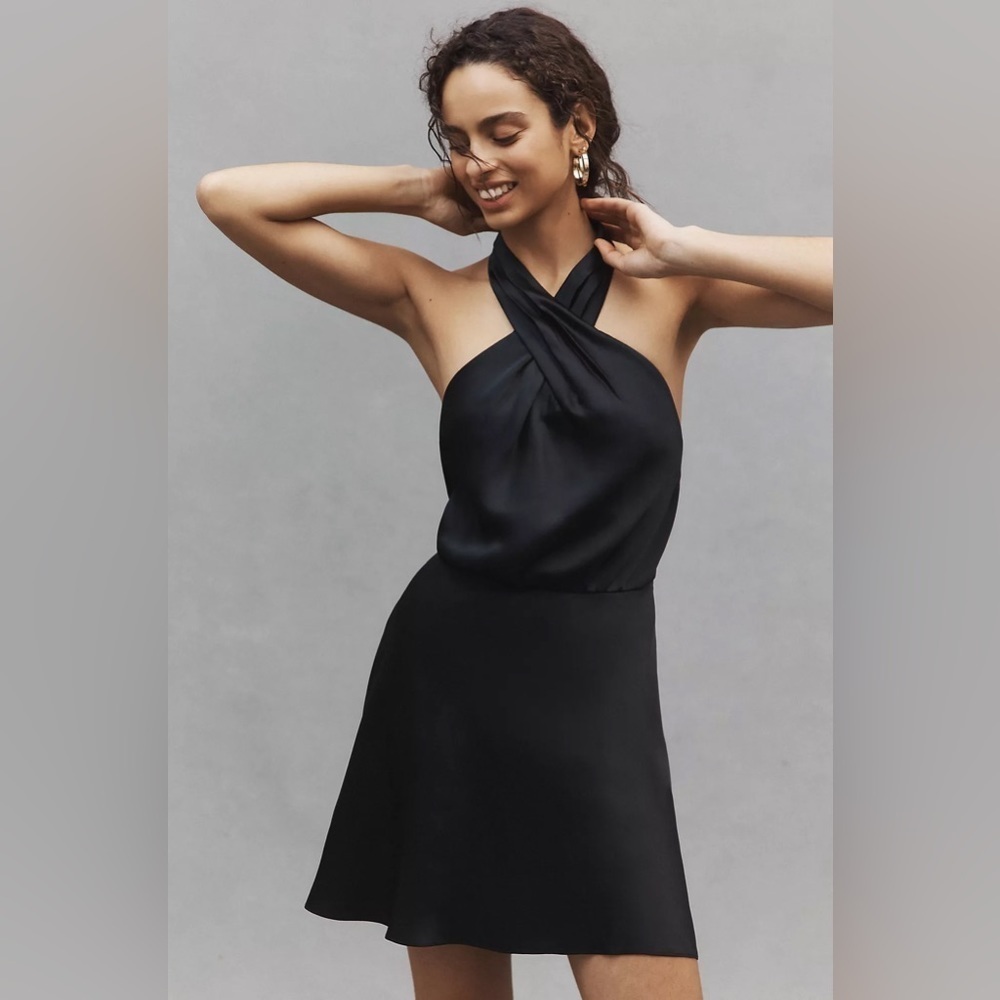 NWT BHLDN Ruby Stretch Satin Halter Mini Dress